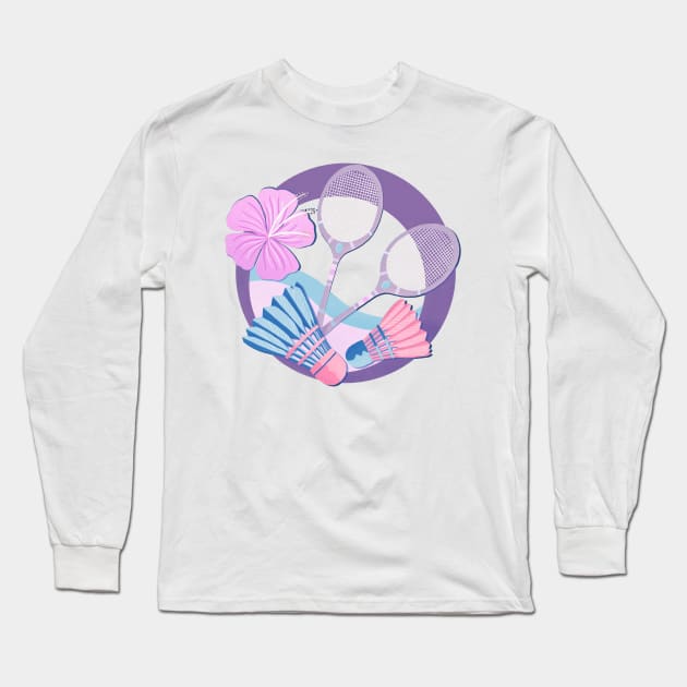 Tropical badminton badge - pastel purple and pink Long Sleeve T-Shirt by Home Cyn Home 